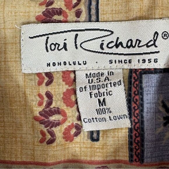 Tori Richard Desert Tropical Print Camp Hawaiian Shirt Yellow Blue Medium - Picture 8 of 10